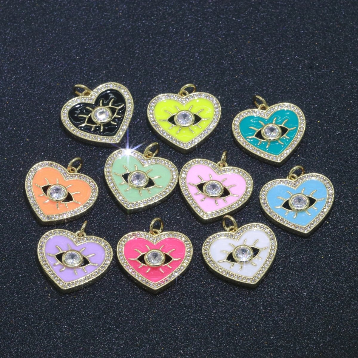 Heart Enamel Evil Eye Gold Filled Charm M-157-M-166