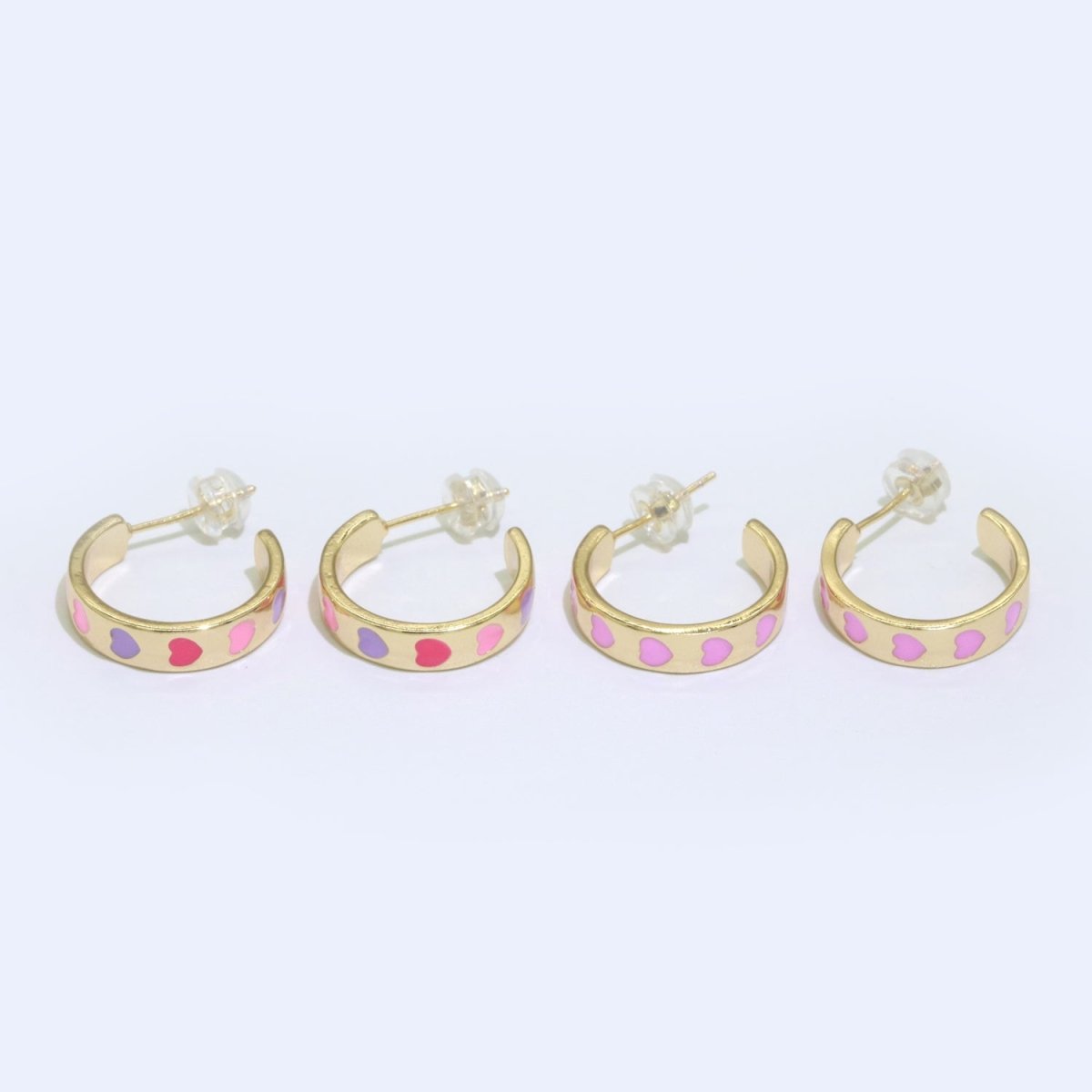 Heart Enamel Round hoop earrings 17.5mm, Lead Nickel free Earrings Y2K Simple Round hoop 1 pair hoops P-223~P-228