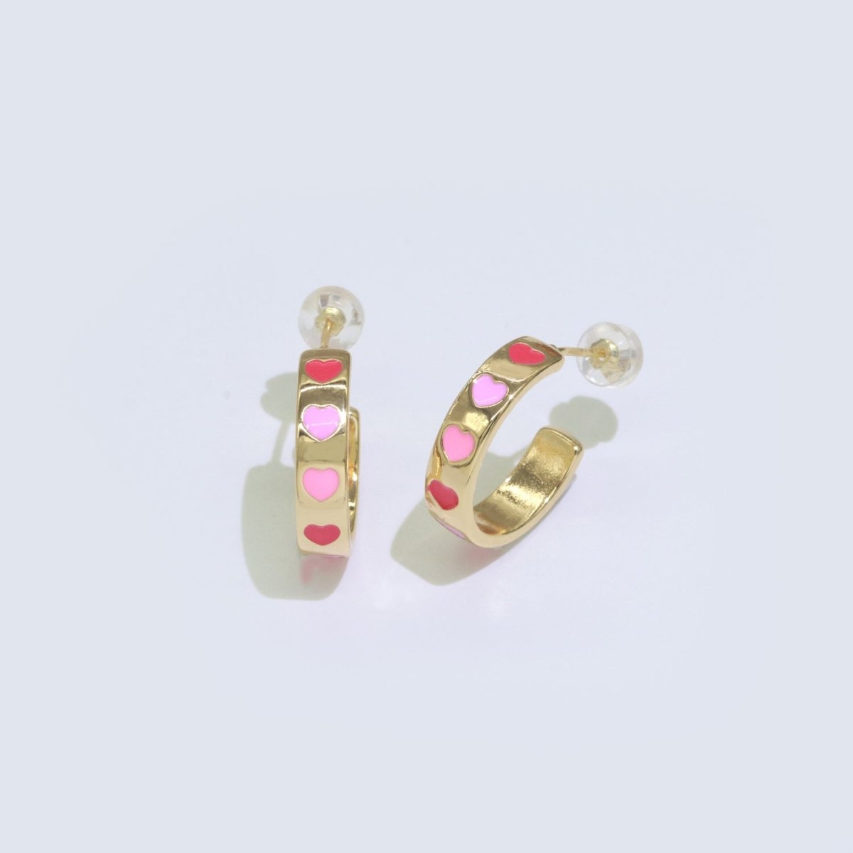 Heart Enamel Round hoop earrings 17.5mm, Lead Nickel free Earrings Y2K Simple Round hoop 1 pair hoops P-223~P-228