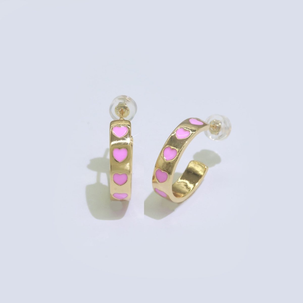 Heart Enamel Round hoop earrings 17.5mm, Lead Nickel free Earrings Y2K Simple Round hoop 1 pair hoops P-223~P-228