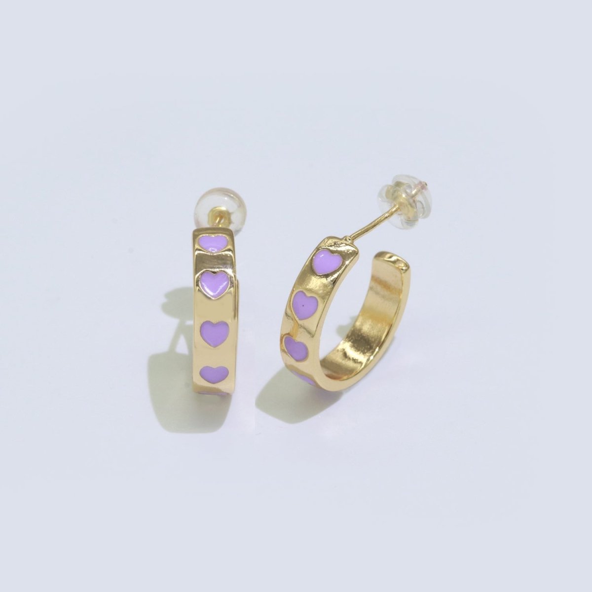 Heart Enamel Round hoop earrings 17.5mm, Lead Nickel free Earrings Y2K Simple Round hoop 1 pair hoops P-223~P-228