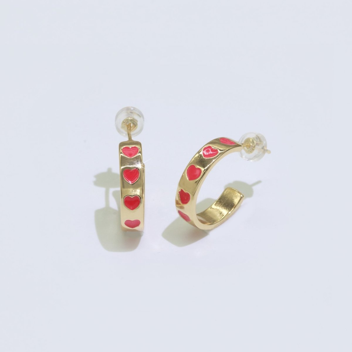Heart Enamel Round hoop earrings 17.5mm, Lead Nickel free Earrings Y2K Simple Round hoop 1 pair hoops P-223~P-228