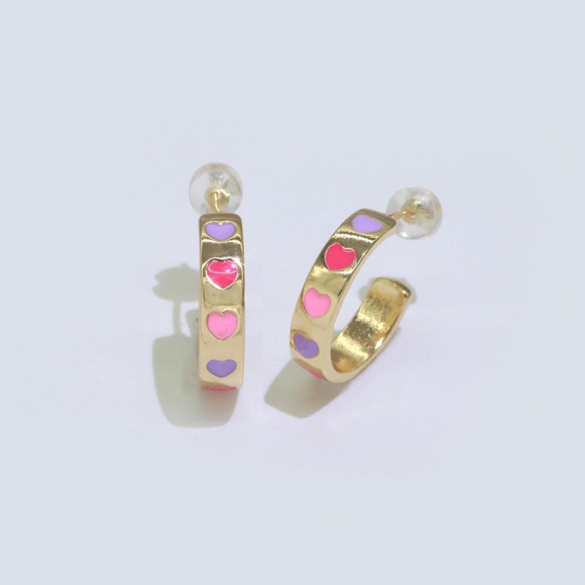 Heart Enamel Round hoop earrings 17.5mm, Lead Nickel free Earrings Y2K Simple Round hoop 1 pair hoops P-223~P-228