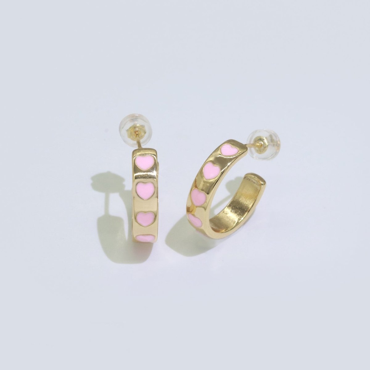 Heart Enamel Round hoop earrings 17.5mm, Lead Nickel free Earrings Y2K Simple Round hoop 1 pair hoops P-223~P-228