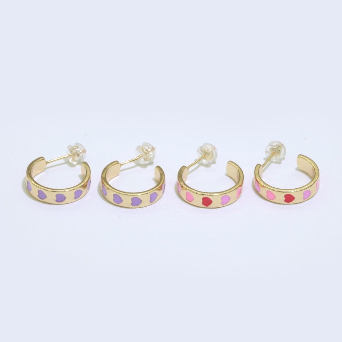 Heart Enamel Round hoop earrings 17.5mm, Lead Nickel free Earrings Y2K Simple Round hoop 1 pair hoops P-223~P-228