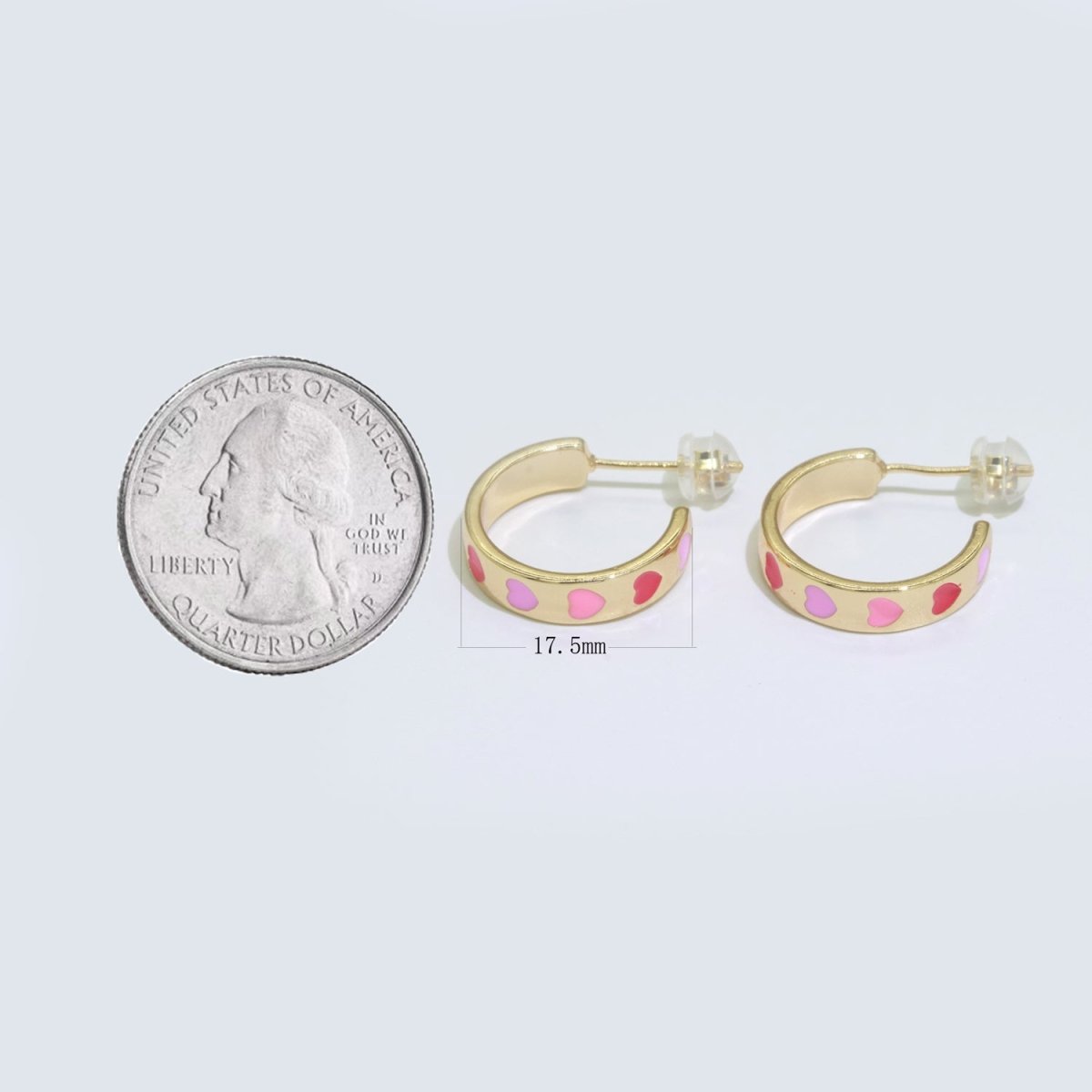 Heart Enamel Round hoop earrings 17.5mm, Lead Nickel free Earrings Y2K Simple Round hoop 1 pair hoops P-223~P-228