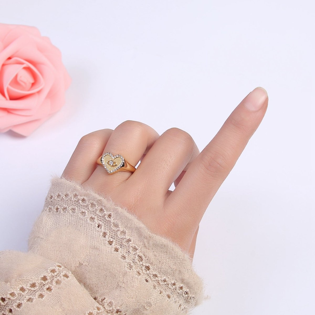 Heart Evil Eye Signet Ring, Adjustable Gold Ring, Evil Eye Jewelry, Cubic Zircon Ring, Stackable Ring, Turkish Evil Eye U-490