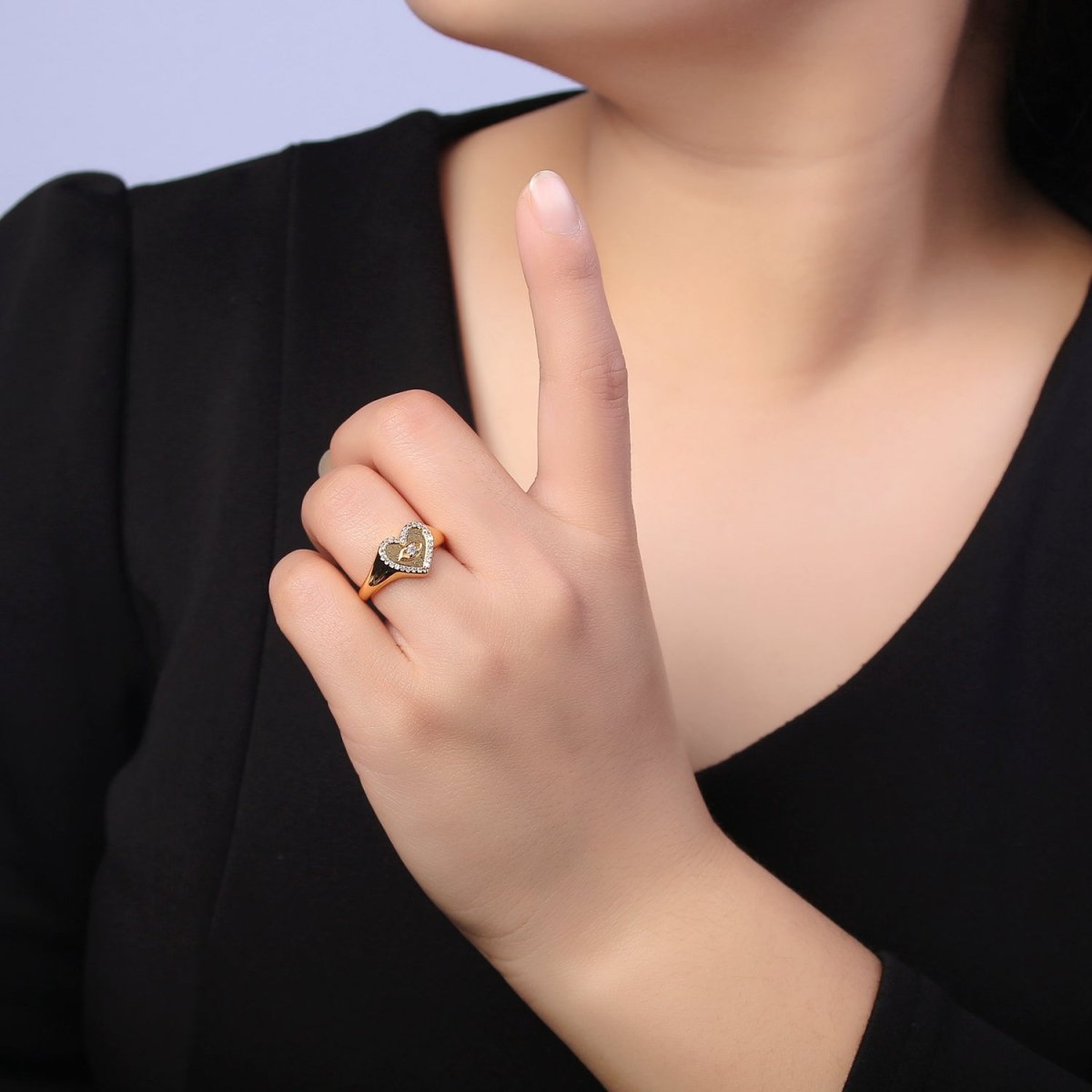 Heart Evil Eye Signet Ring, Adjustable Gold Ring, Evil Eye Jewelry, Cubic Zircon Ring, Stackable Ring, Turkish Evil Eye U-490