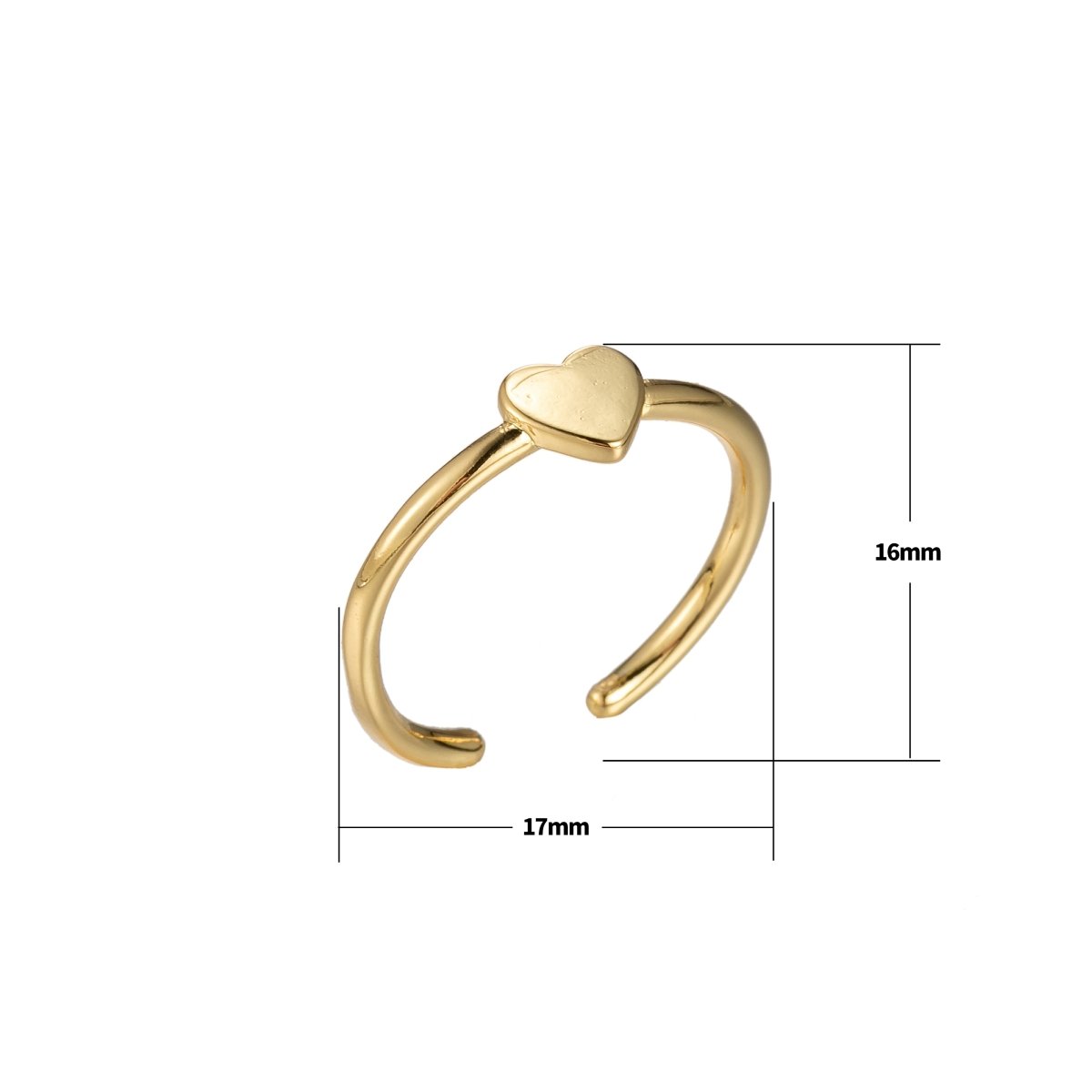Heart Gold Stacking Ring - Minimalist Jewelry Dainty Love ring, midi ring, Love ring, Open Adjustable ring birthday gift Silver Ring O-341 O-342