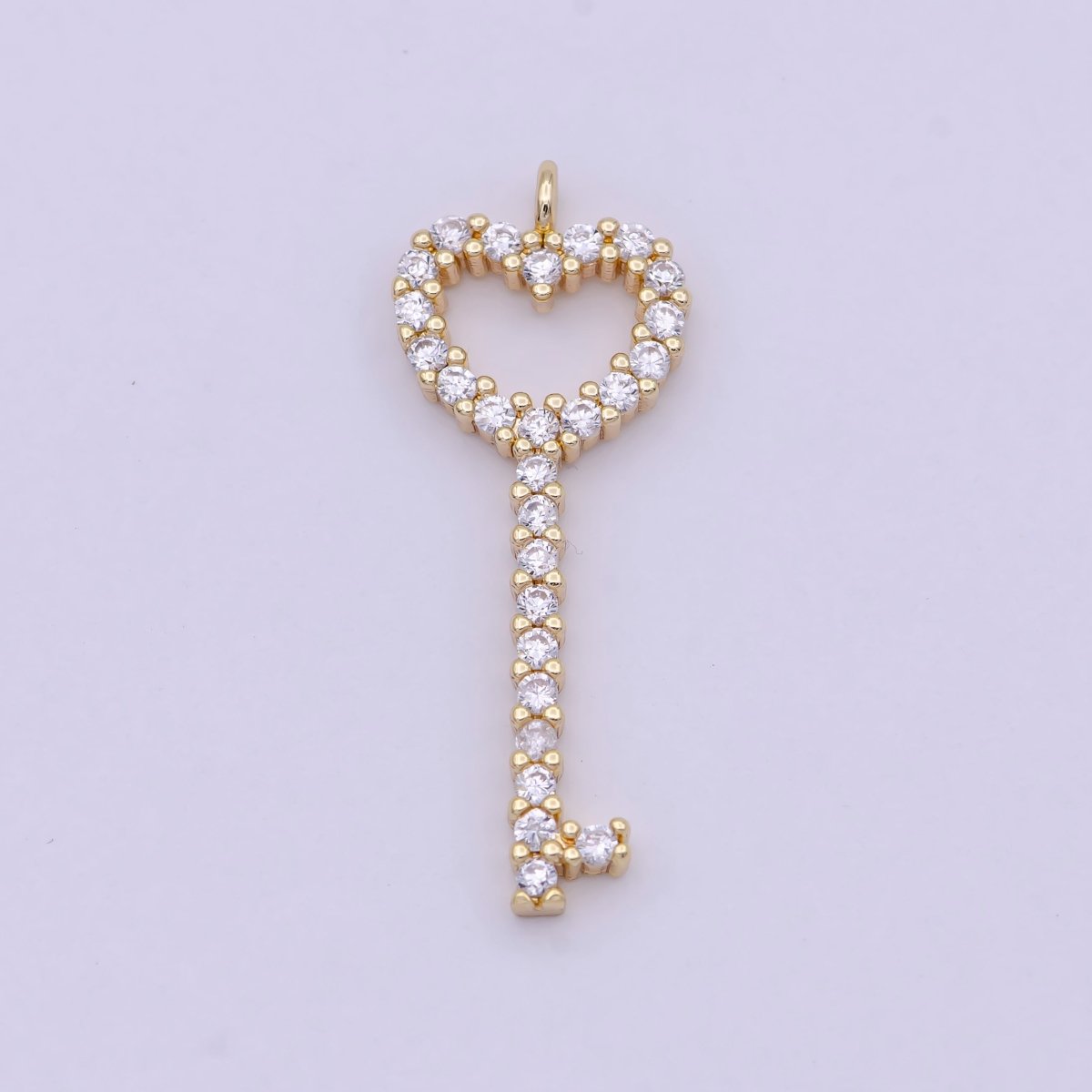 Heart key pendant 18K gold Filled Nickel free Lead Free Micro Pave Charm, Cubic Key pendant, Earring Necklace Component C-744 - DLUXCA
