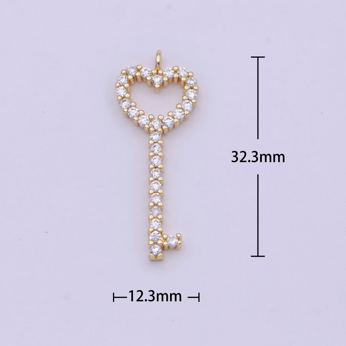 Heart key pendant 18K gold Filled Nickel free Lead Free Micro Pave Charm, Cubic Key pendant, Earring Necklace Component C-744 - DLUXCA