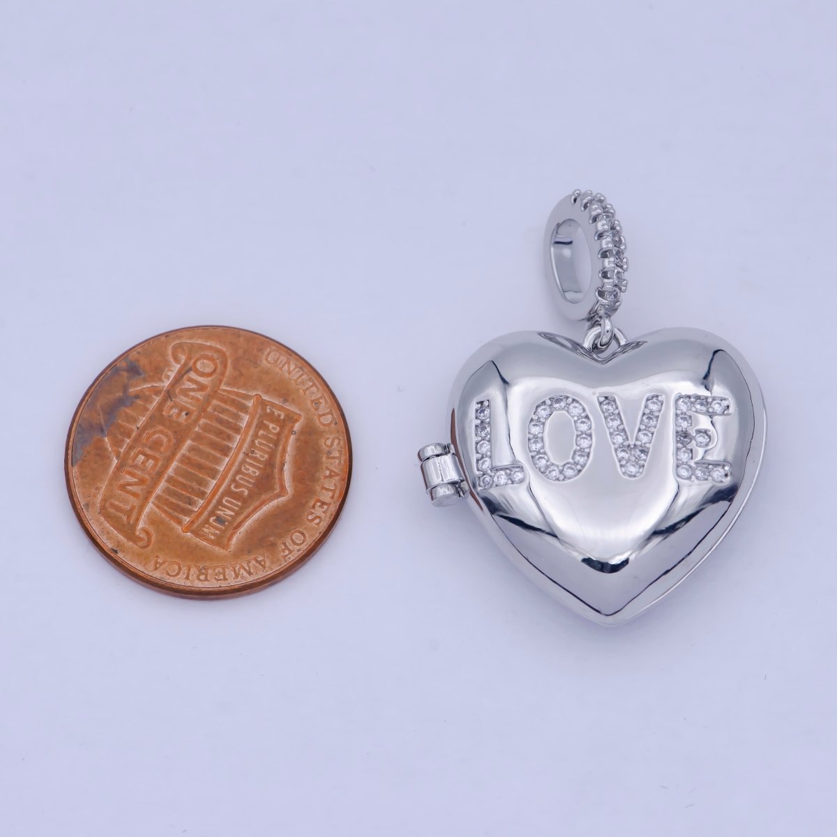 Heart Love Micro Pave Locket Pendant Silver Open Locket Cubic Zirconia Pave Charm necklace bracelet Supply X-466 - DLUXCA