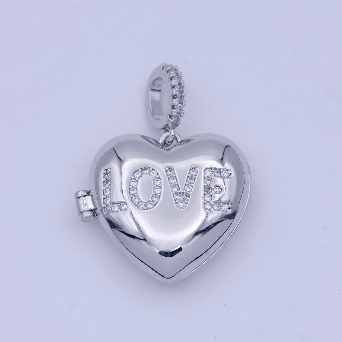 Heart Love Micro Pave Locket Pendant Silver Open Locket Cubic Zirconia Pave Charm necklace bracelet Supply X-466 - DLUXCA