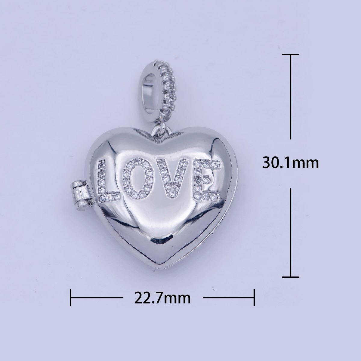 Heart Love Micro Pave Locket Pendant Silver Open Locket Cubic Zirconia Pave Charm necklace bracelet Supply X-466 - DLUXCA