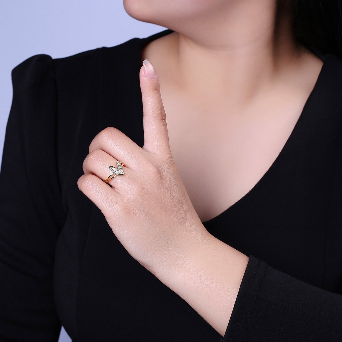 Heart Ring Gold Cubic Zirconia, 14k Gold Fill Open CZ Ring For Women, Dainty Gold Promise Ring Gift For Her S-473