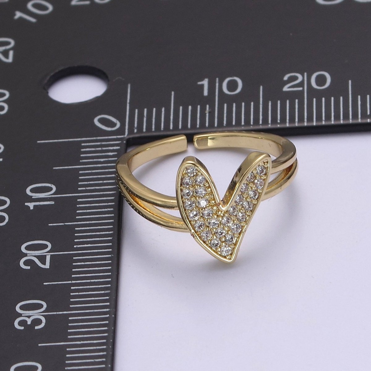 Heart Ring Gold Cubic Zirconia, 14k Gold Fill Open CZ Ring For Women, Dainty Gold Promise Ring Gift For Her S-473