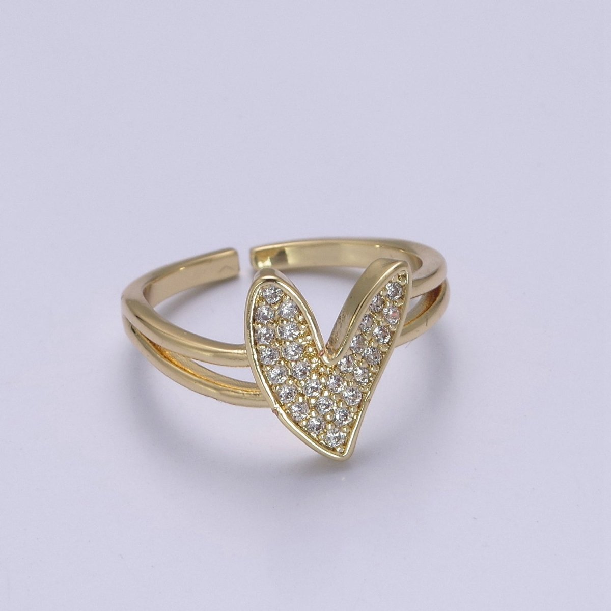 Heart Ring Gold Cubic Zirconia, 14k Gold Fill Open CZ Ring For Women, Dainty Gold Promise Ring Gift For Her S-473