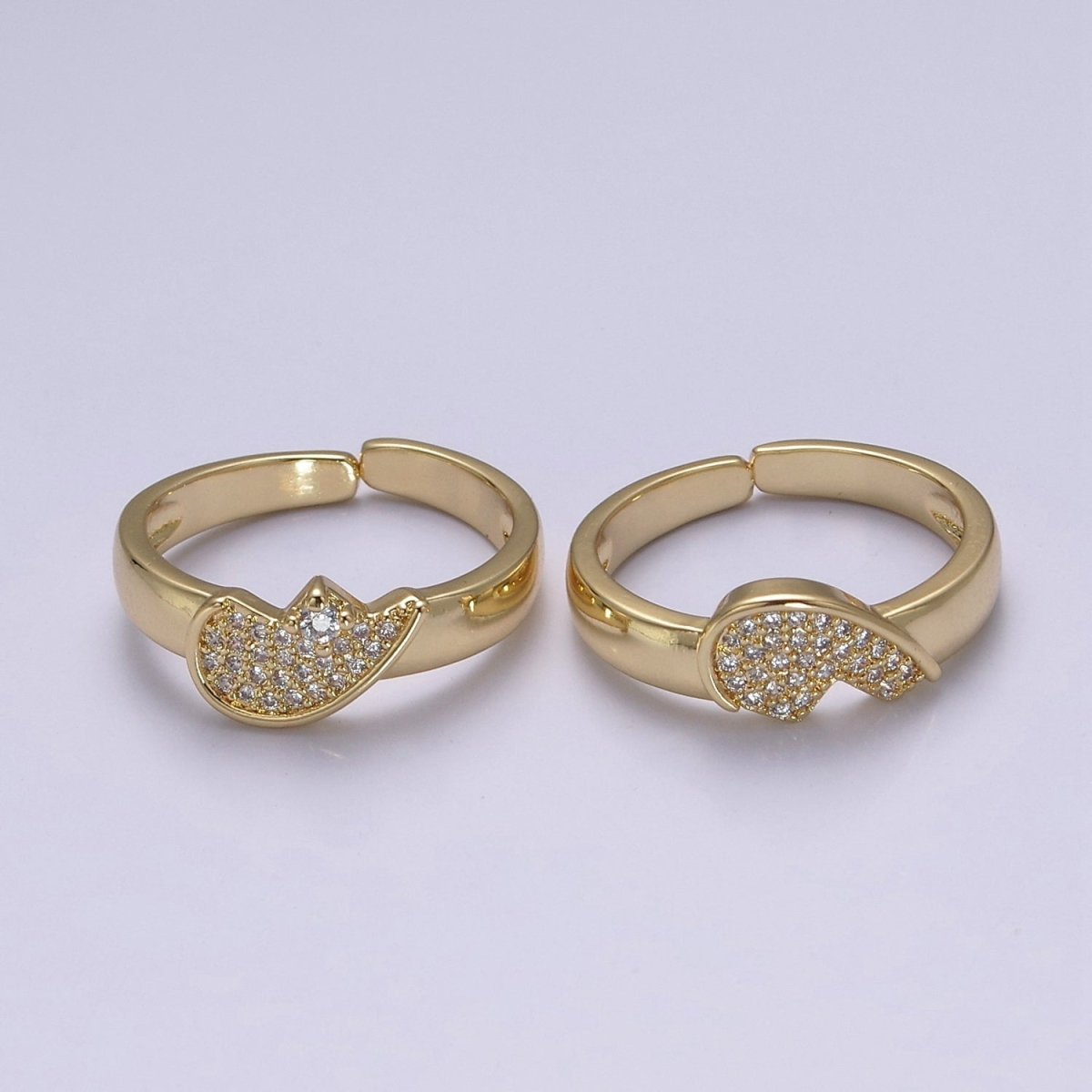 Heart Ring Set For Couples Matching Gold CZ Rings Anniversary Gift For Her Gift Adjustable Rings S-484 S-485