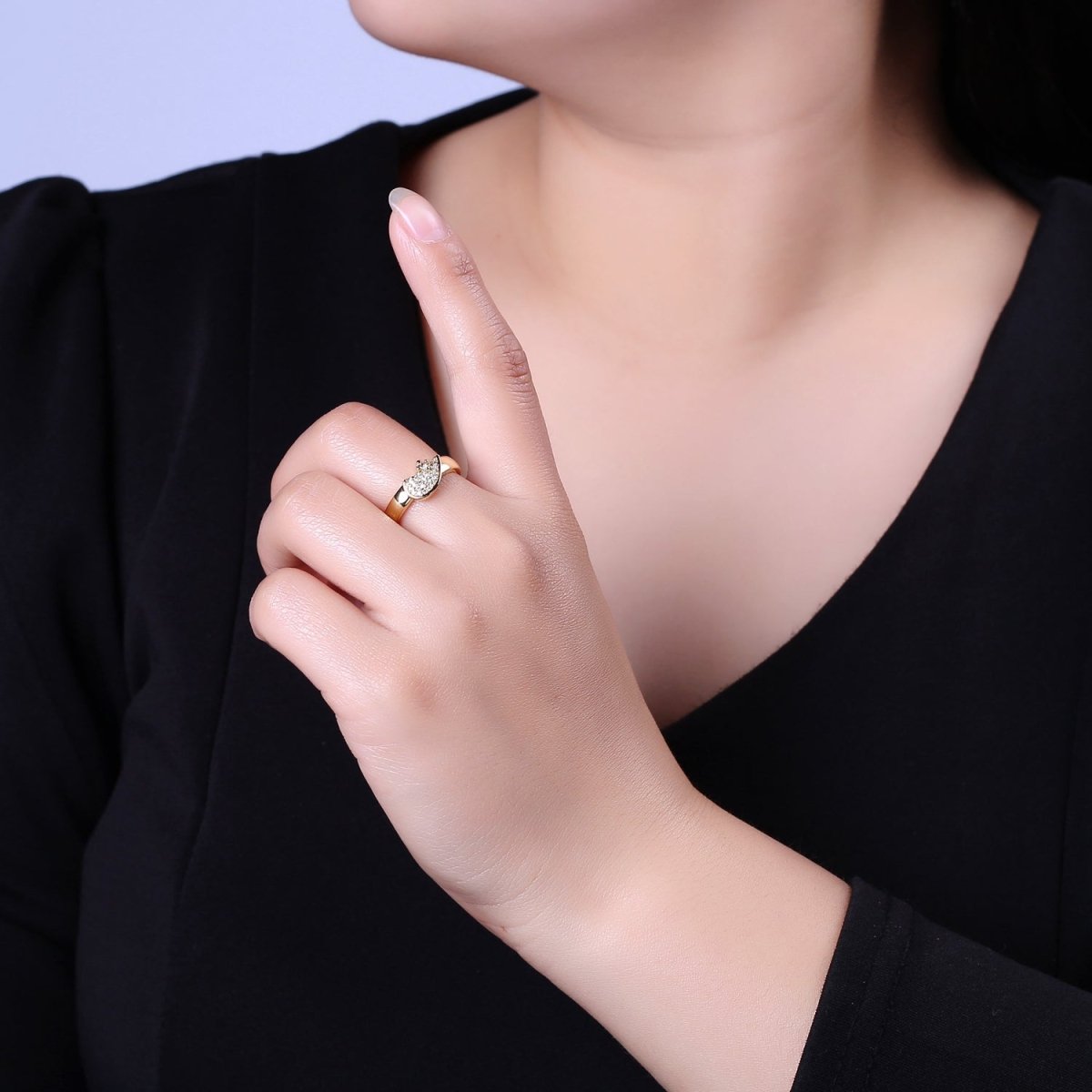 Heart Ring Set For Couples Matching Gold CZ Rings Anniversary Gift For Her Gift Adjustable Rings S-484 S-485