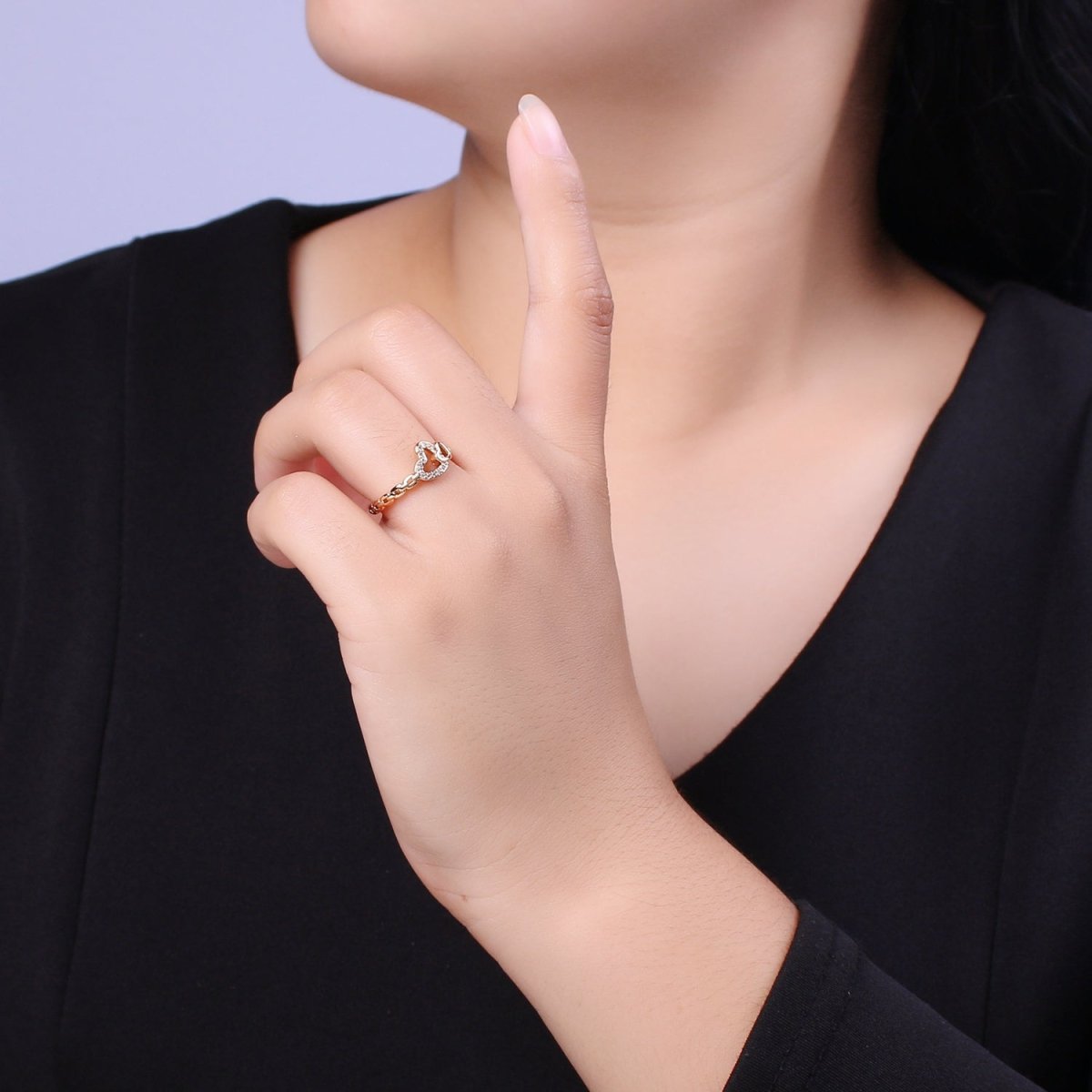 Heart rings, heart adjustable ring, open ring, LOVE rings, double heart ring, gold heart rings, LOVE rings, Silver heart rings, thin heart U-096 - DLUXCA