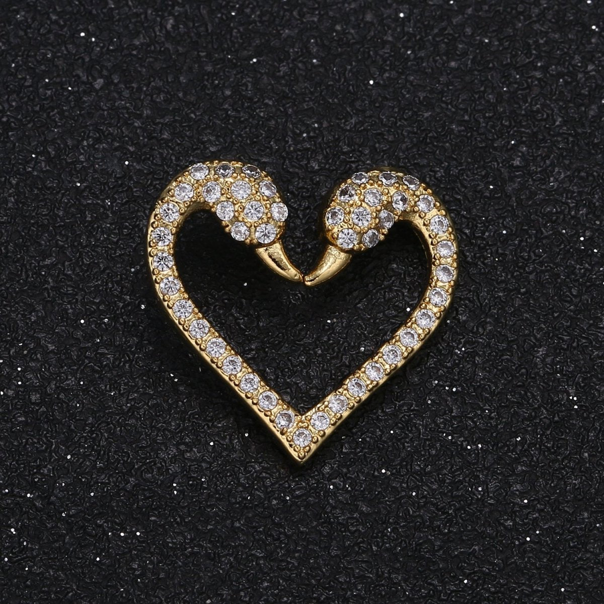 Heart Shaped Swan Head Couple Lovebirds Charm Animal Nature Micro Pave Charm Pendant  GP-058