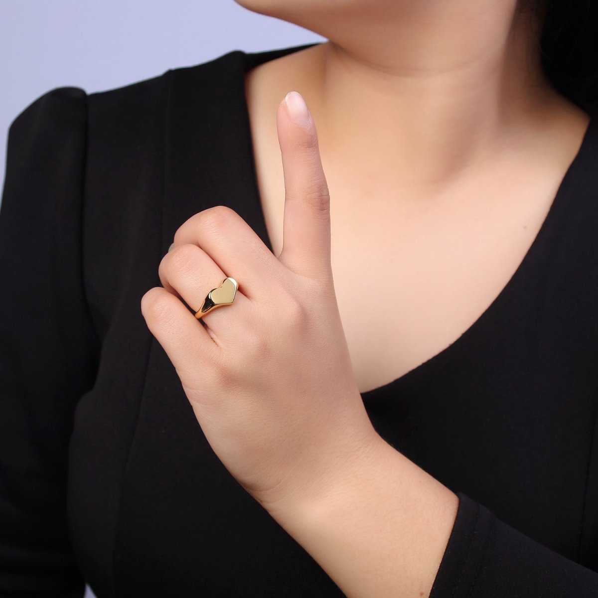 Heart Signet Ring, Heart Ring, Chunky Ring, Statement Ring, Gold Signet Ring, Dainty Ring, Minimalist Ring, Stacking Ring U-491 - DLUXCA