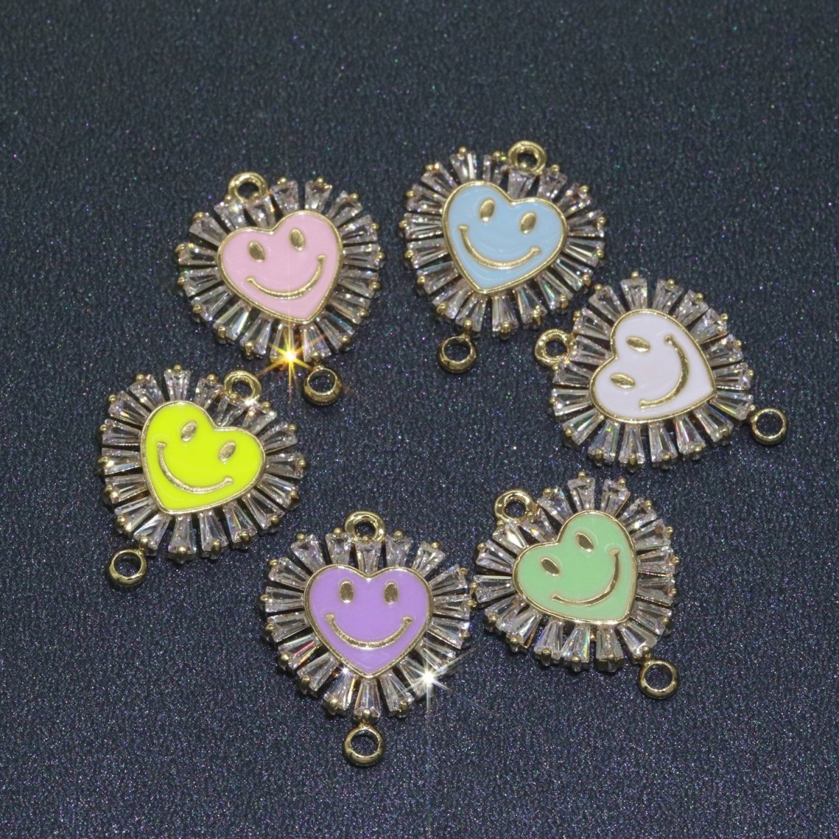 Heart Smiley Face Charm Cubic Happy Face Pendant for Necklace Earring Component Enamel Y2K Jewelry Trend White Teal Pink Blue F-844~F-849