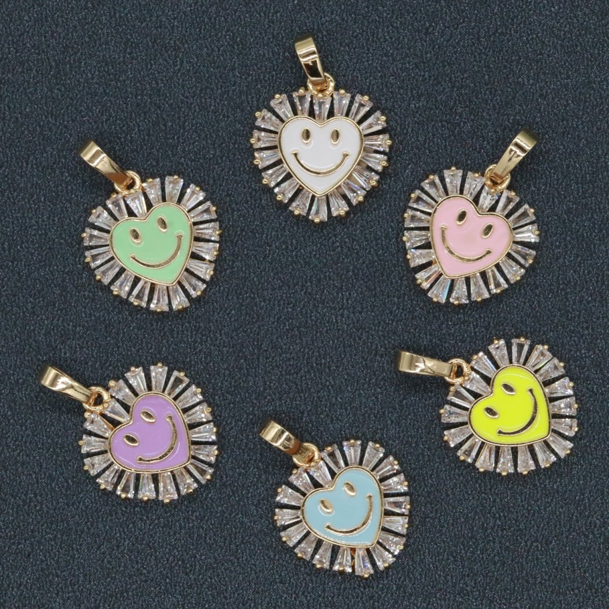 Heart Smiley Face Charm Cubic Happy Face Pendant for Necklace Earring Component I-276 I-277 I-287 I-292 I-293 I-298