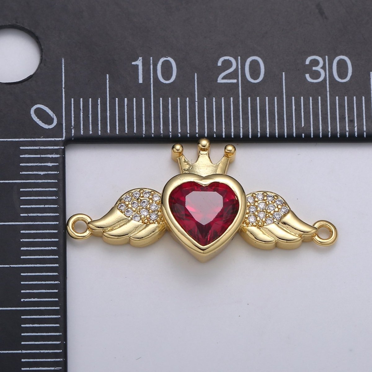 Heart Solitaire CZ 24K Gold Connector, Angel Adjustable Gold Connector, Wings, Red & Pink Cubic Zirconia Connector F-570 F-571