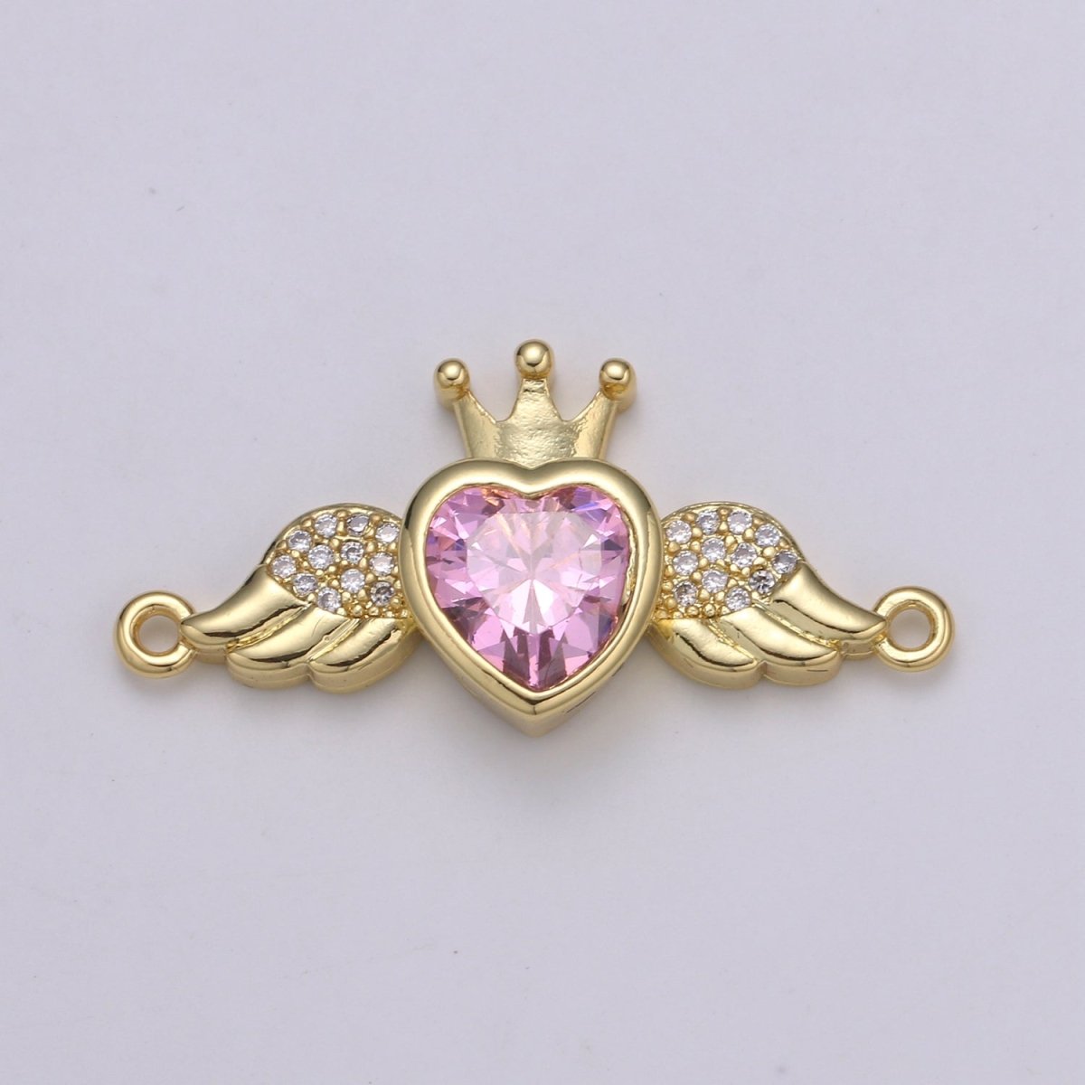 Heart Solitaire CZ 24K Gold Connector, Angel Adjustable Gold Connector, Wings, Red & Pink Cubic Zirconia Connector F-570 F-571