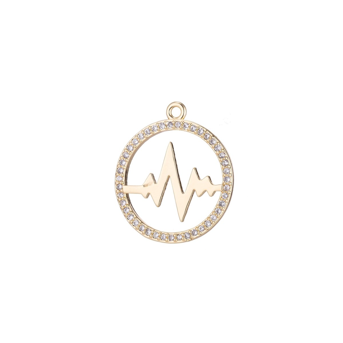 Heartbeat Charm, Micro Pave CZ Charm, 18K Gold Filled Pendant Dainty Love Heart Beat Round Necklace Charm for Jewelry Making,C-566 - DLUXCA