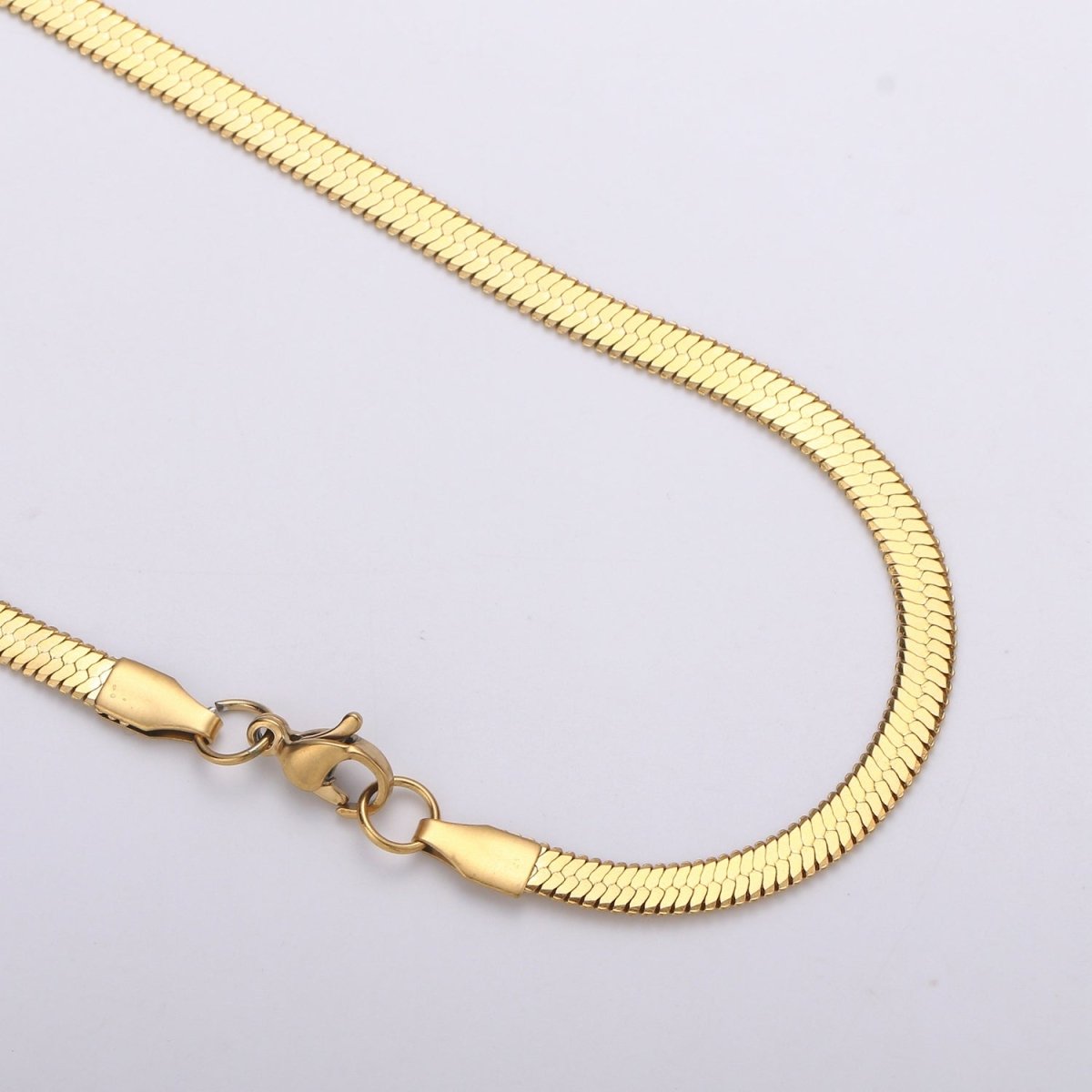 Herringbone Chain Necklace | 24K Gold Plated Herringbone Chain, Layered Necklace, Flat Snake Chain, Skinny Gold Chain Everyday Wear | Stainless Steel, Gold Plated | 17.5", 17.8", 18" | 2.5mm, 3mm, 4.3mm |  CN-915 916 917 918 Clearance Pricing