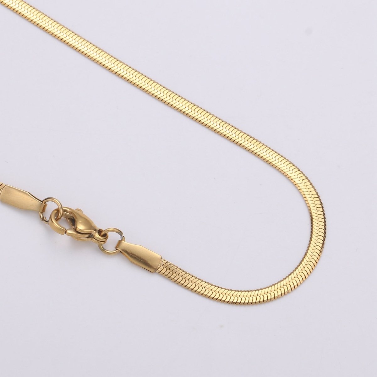 Herringbone Chain Necklace | 24K Gold Plated Herringbone Chain, Layered Necklace, Flat Snake Chain, Skinny Gold Chain Everyday Wear | Stainless Steel, Gold Plated | 17.5", 17.8", 18" | 2.5mm, 3mm, 4.3mm |  CN-915 916 917 918 Clearance Pricing