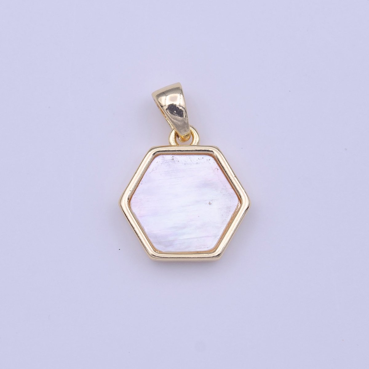 Hexagon Geometric Shell Pearl Minimalist Gold Pendant H-224 - DLUXCA