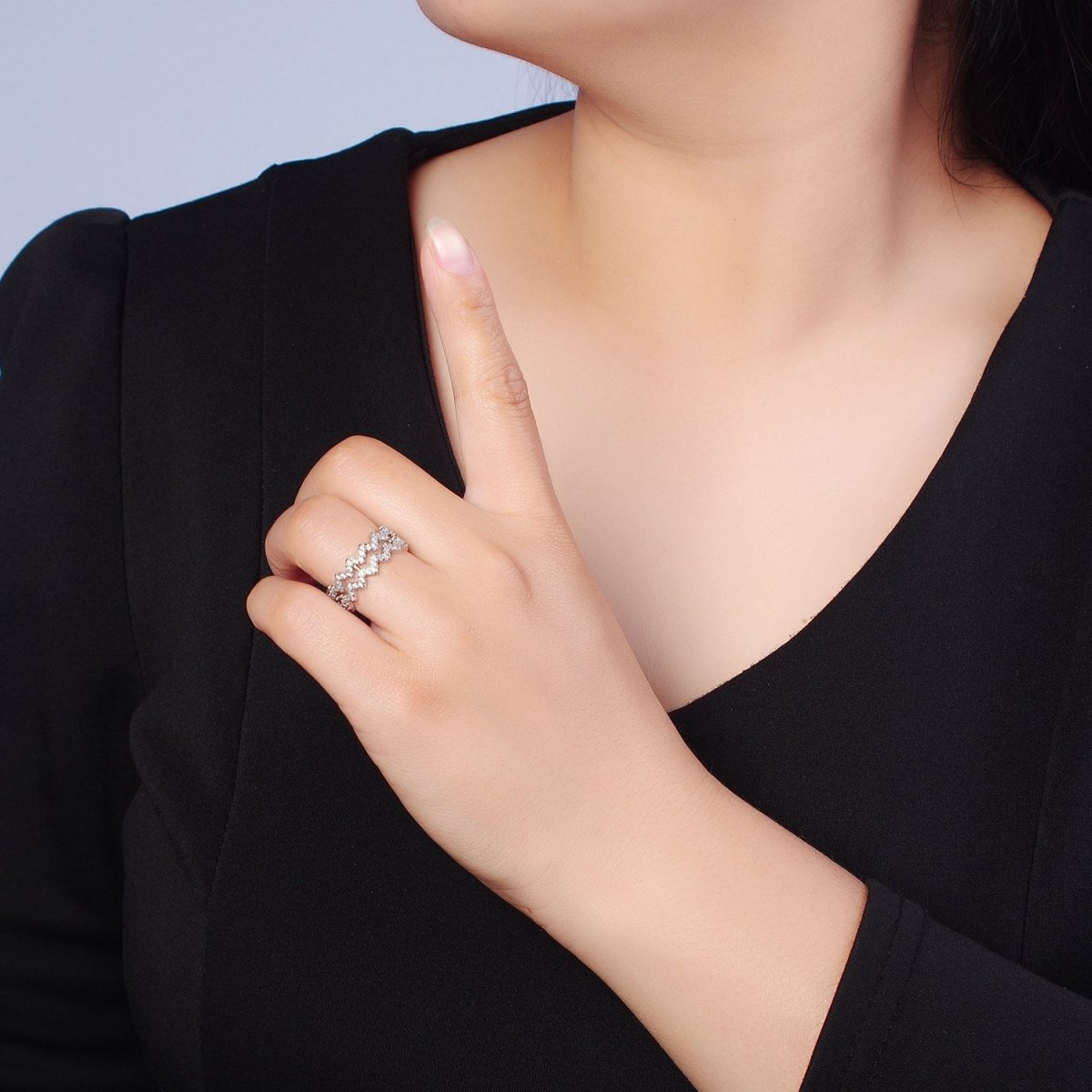 Highs And Lows Double Wave Ring • Daughter Jewelry • Adjustable Open Ring with Micro Pave Stone O-2124 O-2125