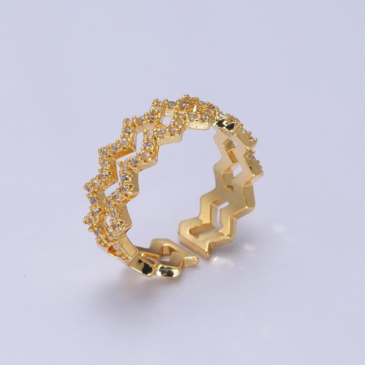 Highs And Lows Double Wave Ring • Daughter Jewelry • Adjustable Open Ring with Micro Pave Stone O-2124 O-2125