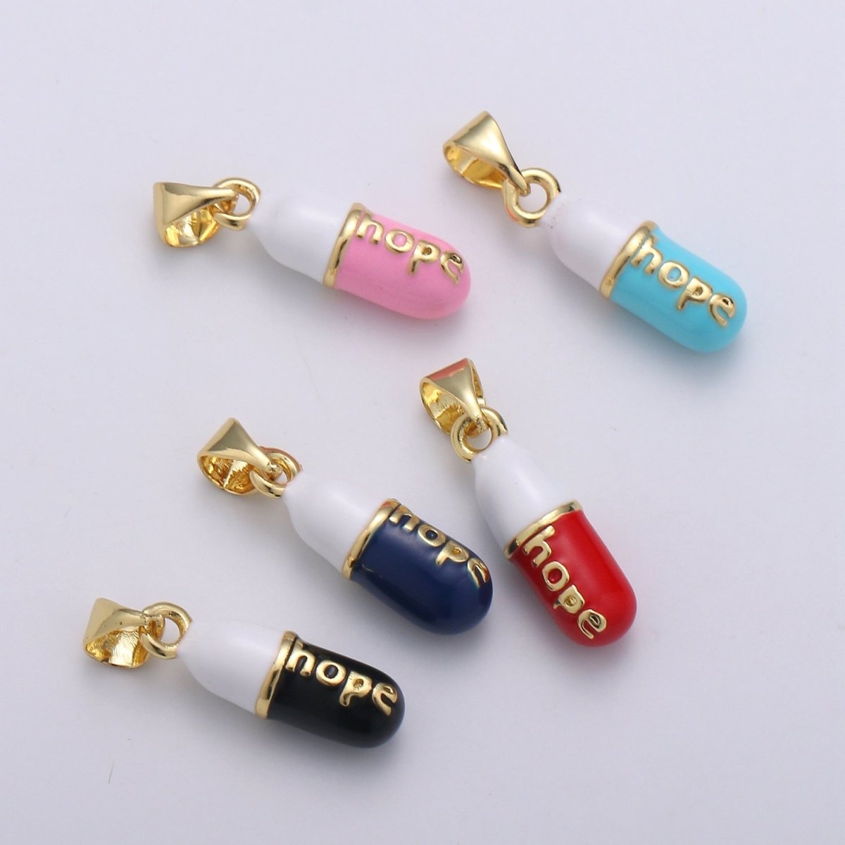 Hope Capsules Gold Filled Pendants Charm Pink Black Teal Red Blue Enamel J- 251~J- 255