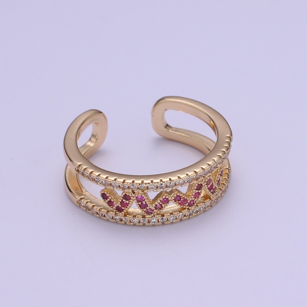 Hot Pink CZ Heart 18K Gold Filled Adjustable Ring O-326 - DLUXCA