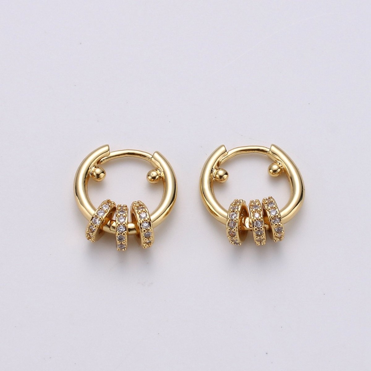 Huggie Earring with Mini Circles 14k Gold Filled Earring Cubic Zirconia Micro Pave Black, Green Gold Statement Earring K-563 K-565 K-566