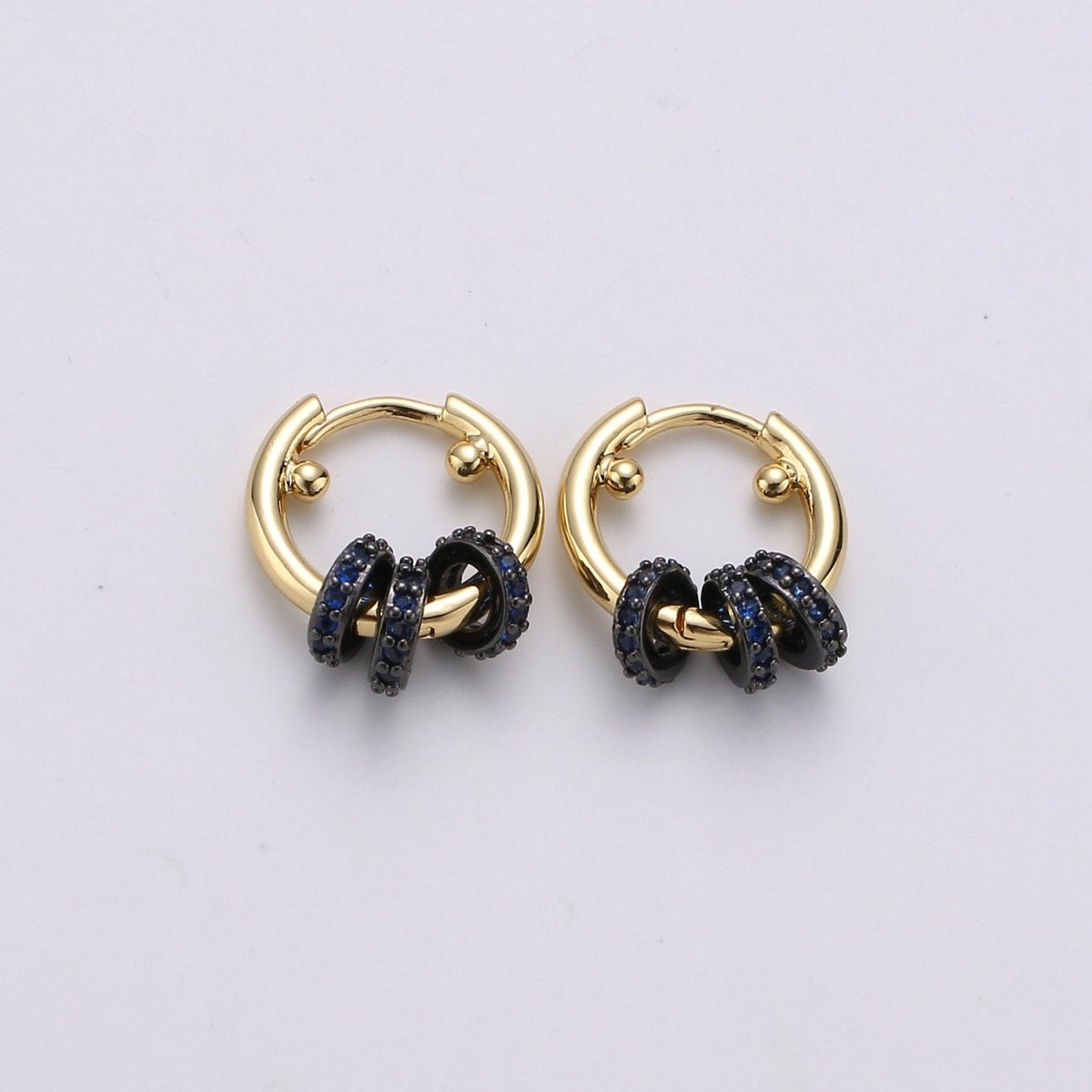 Huggie Earring with Mini Circles 14k Gold Filled Earring Cubic Zirconia Micro Pave Black, Green Gold Statement Earring K-563 K-565 K-566