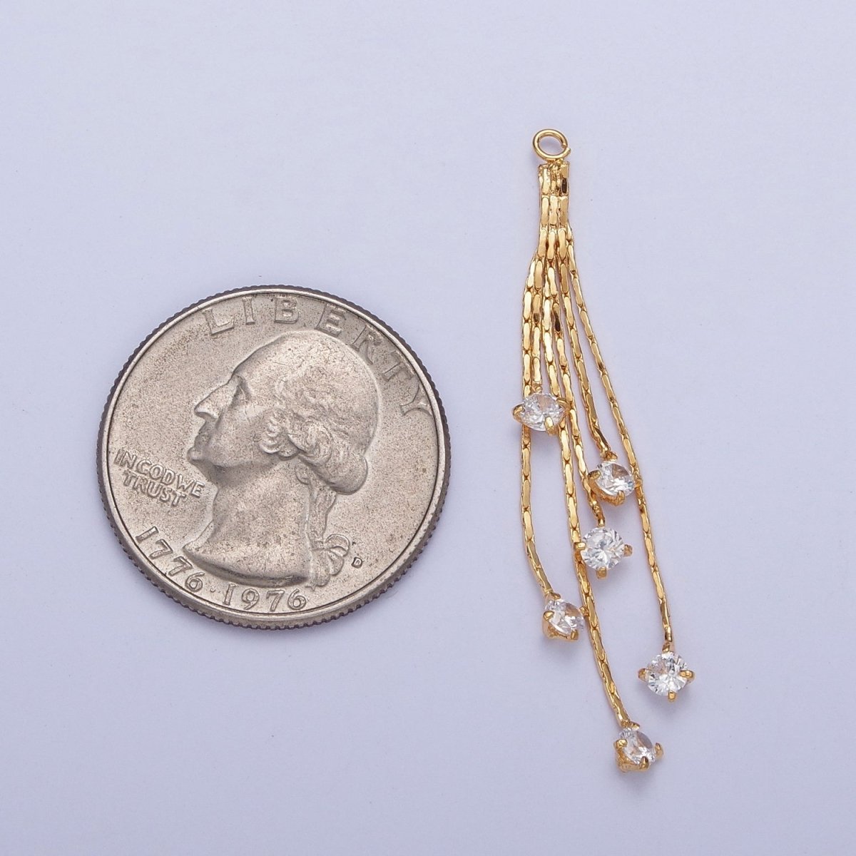 Hypoallergenic 48mm Gold Cobra Snake Chain with Round Cubic Zirconia with Open Link Loop, Five Strand Tassel Charm L-832 - DLUXCA