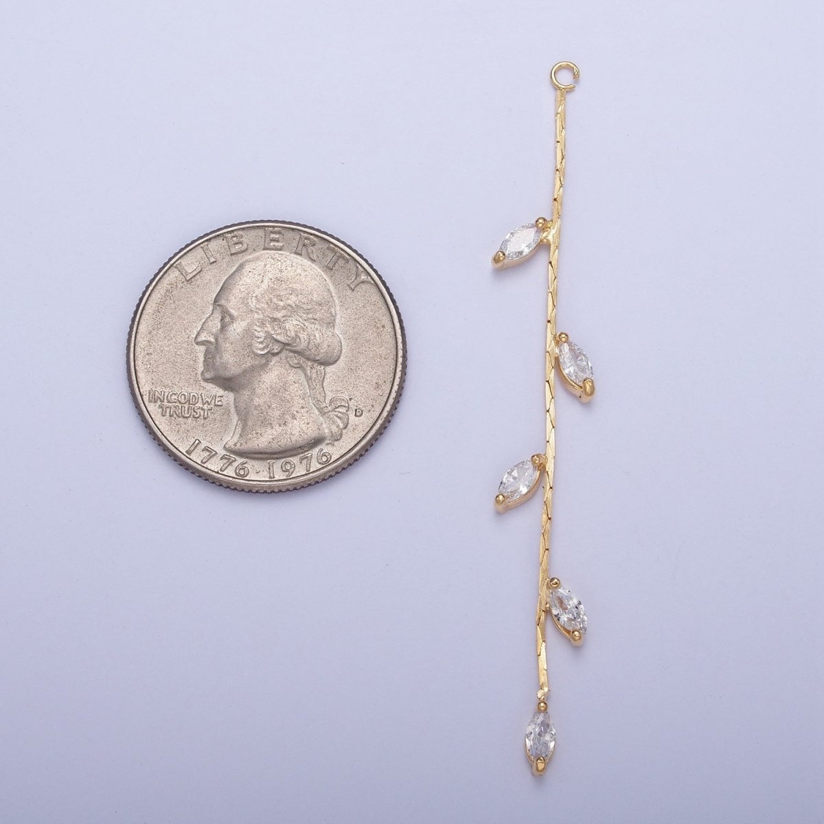 Hypoallergenic 63.5mm Gold Olive Branches with Marquise Cubic Zirconia with Open Link Loop, Nature Vine & Leaves Tassel Charm L-833 - DLUXCA