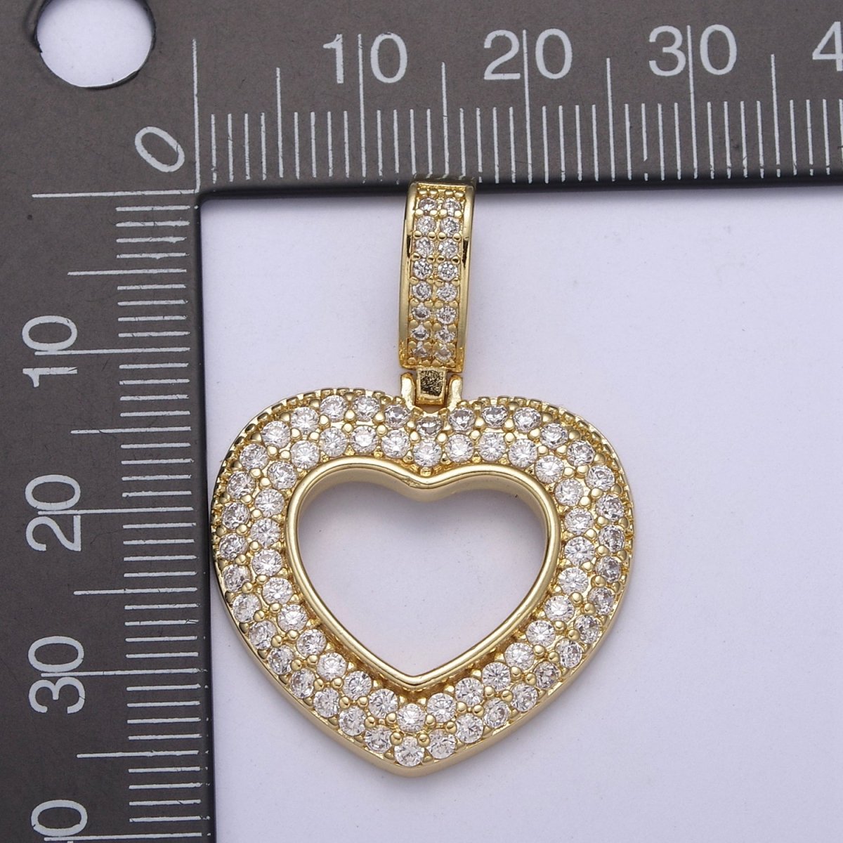 Iced Heart Pendant Open Cut Heart Charm in 14k Gold Filled H-295 - DLUXCA