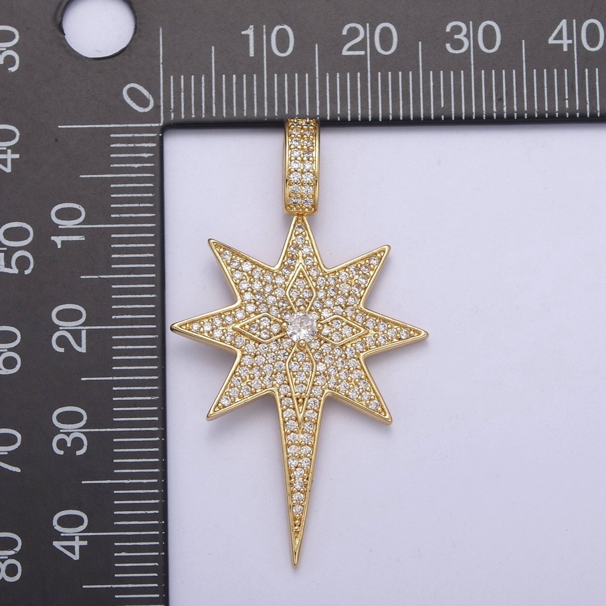 Iced north star charms micro pave star, cz pendant necklace 14k Gold Filled star charm H-240