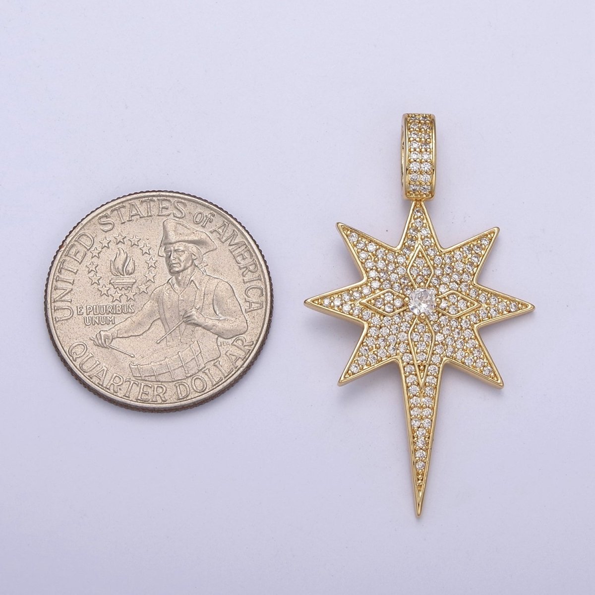 Iced north star charms micro pave star, cz pendant necklace 14k Gold Filled star charm H-240