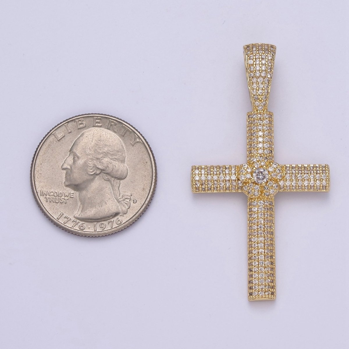 Iced Out Cubic Cross Pendant in 14k Gold Filled Charm for Religious Statement Jewelry H-313 - DLUXCA