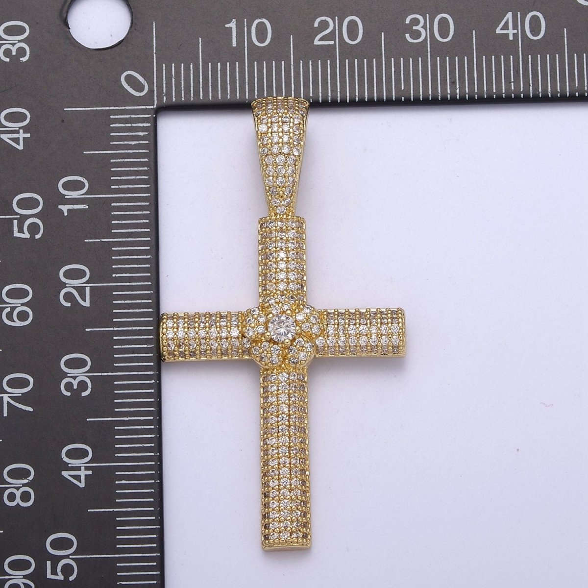 Iced Out Cubic Cross Pendant in 14k Gold Filled Charm for Religious Statement Jewelry H-313 - DLUXCA