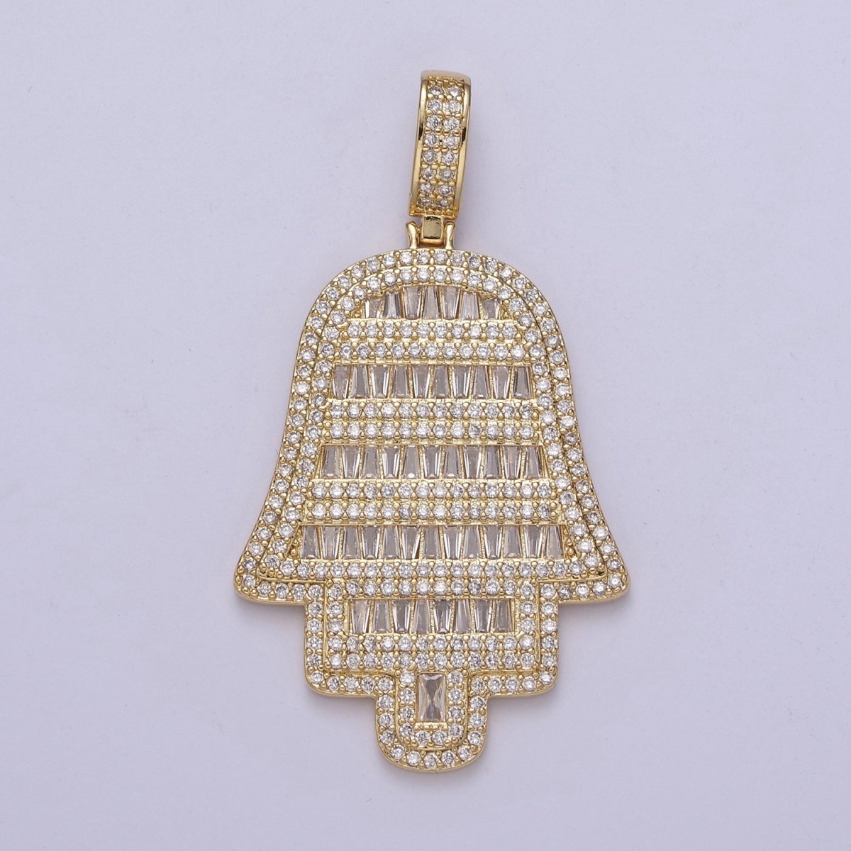 Iced Out Hamsa Hand Cz Pendant Hand of Fatimah Charm Statement Jewelry H-317 - DLUXCA