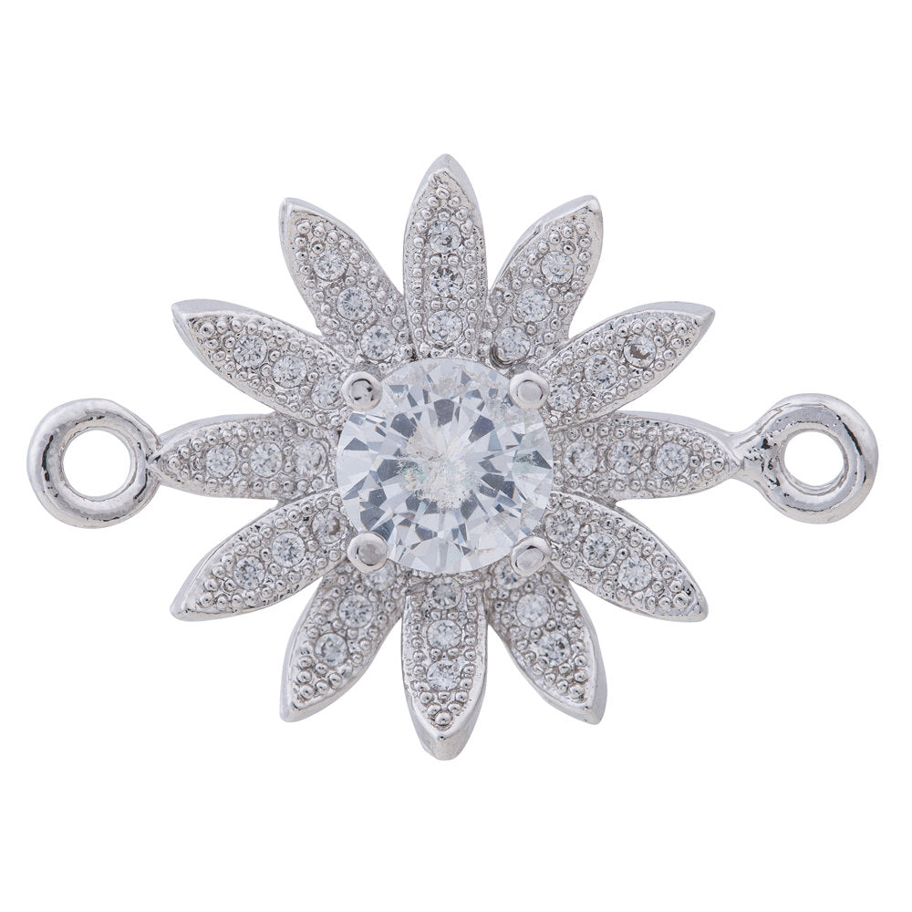 Cubic Zirconia Sunflower Girasol Fauna Daisy Flower Gold Filled Cooper Charm Connector Crystal Rhinestone Pave Czech Bracelet Design F-143