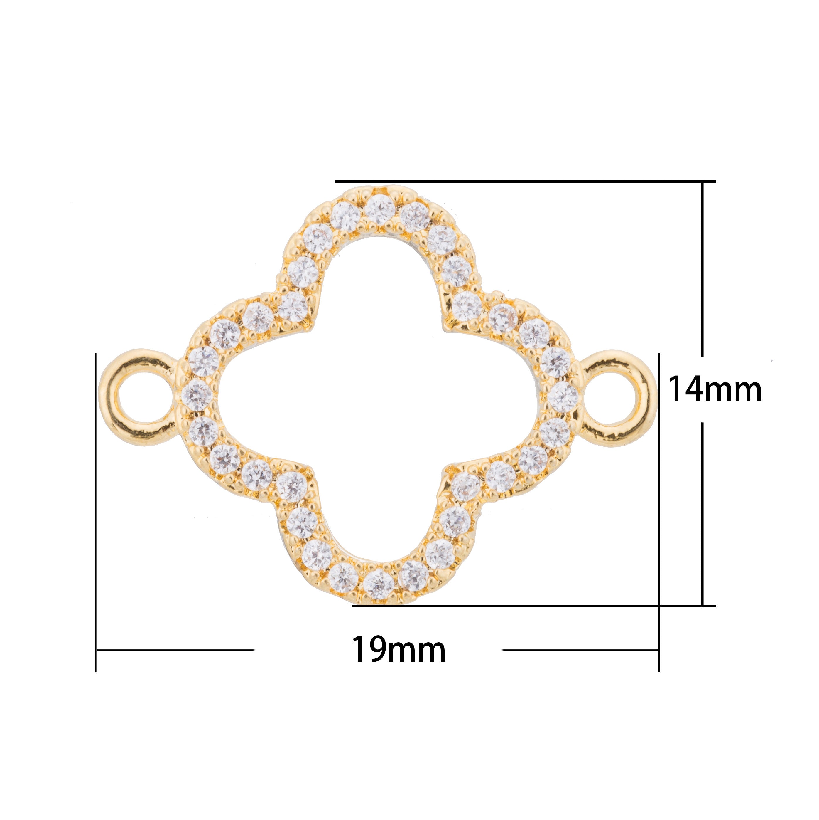 White Gold Filled, Gold Filled Daisy Flower Gold Clover Leaf Beads Handmade DIY Gift Cubic Zirconia Bracelet Charm Bead CONNECTOR for Jewelry Making | F-099